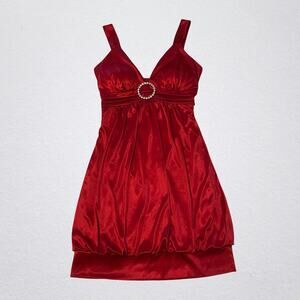 Red satin babydoll bubble hem mini dress Taboo Y2K 2000s